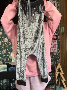 Silver Crushed Velvet Fringe Romper